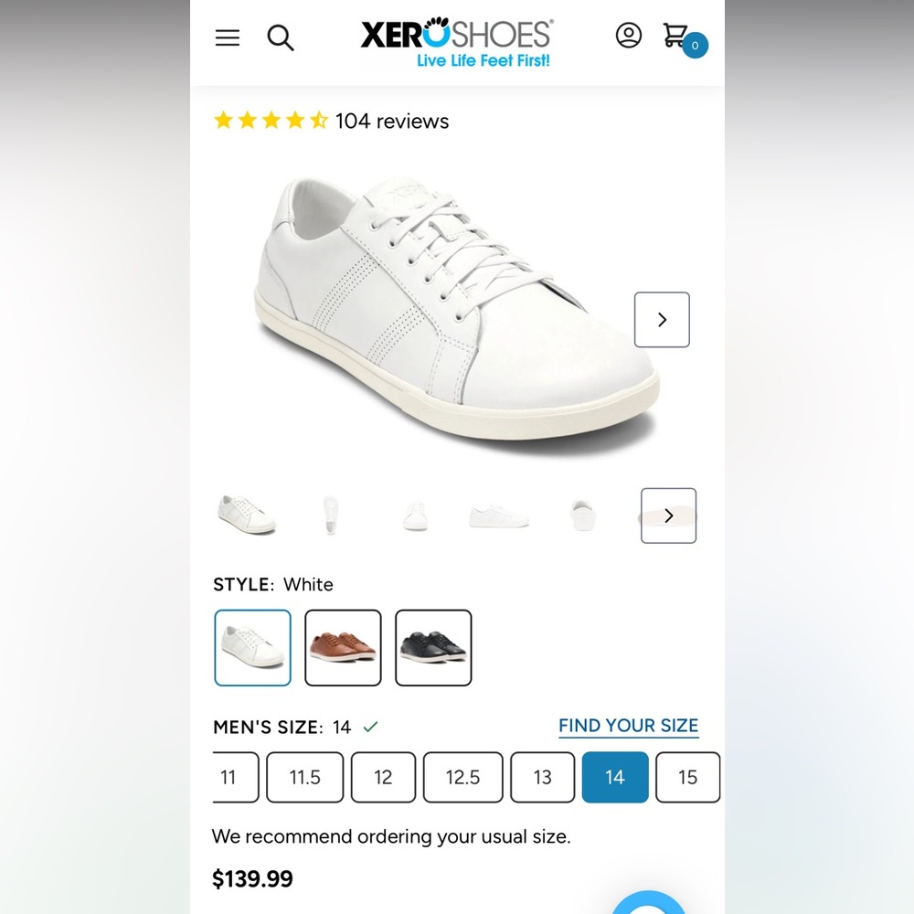 Men’s Xero shoes Dillon Leather white barefoot style shoe